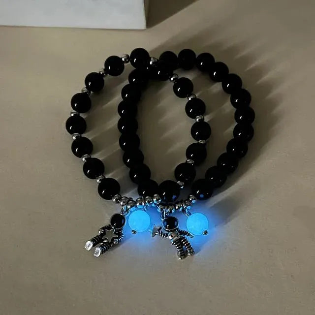 SET PULSERAS PAREJA LUMINOSA SAN VALENTÍN ASTRONAUTA NEGRO