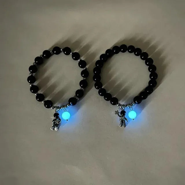 SET PULSERAS PAREJA LUMINOSA SAN VALENTÍN ASTRONAUTA NEGRO